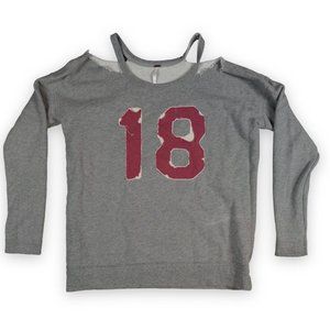 Free People Sweater Top Small‎ Grey Cold Shoulder Pullover Embroidered 18